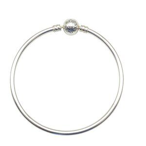 Pandora Sterling Bangle Bracelet With Pandora Logo Clasp 7.5 Inches
